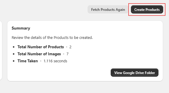 Create Products Button